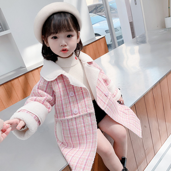 Laste pikk mantel krae ja nööpidega tüdrukutele