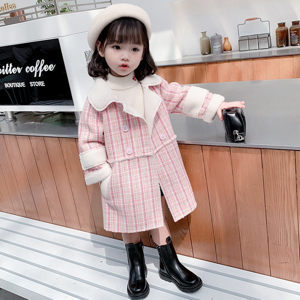 Laste pikk mantel krae ja nööpidega tüdrukutele