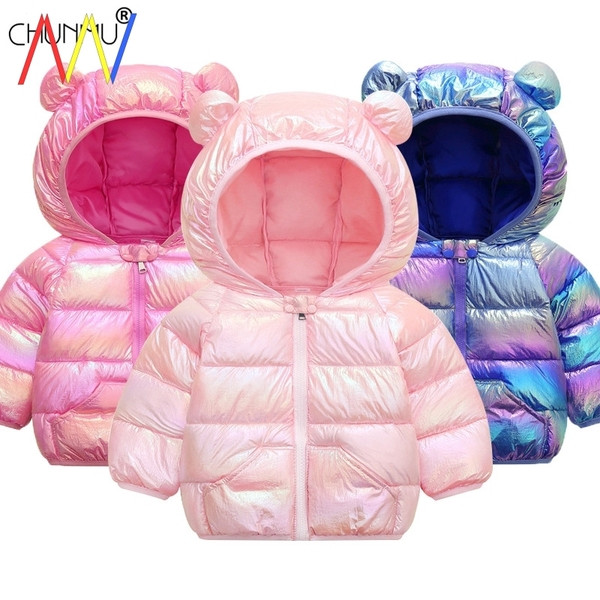 Φθινόπωρο-χειμερινό μπουφάν με γυαλιστερό εφέ κατάλληλο για αγόρια και κορίτσια - δύο μοντέλα