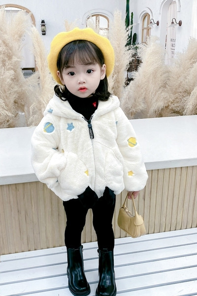 Φθινοπωρινό  παιδικό μπουφάν για κορίτσια με κουκούλα και κέντημα