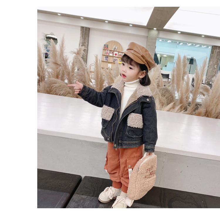 Sooja voodri ja taskutega laste teksajakk tüdrukutele