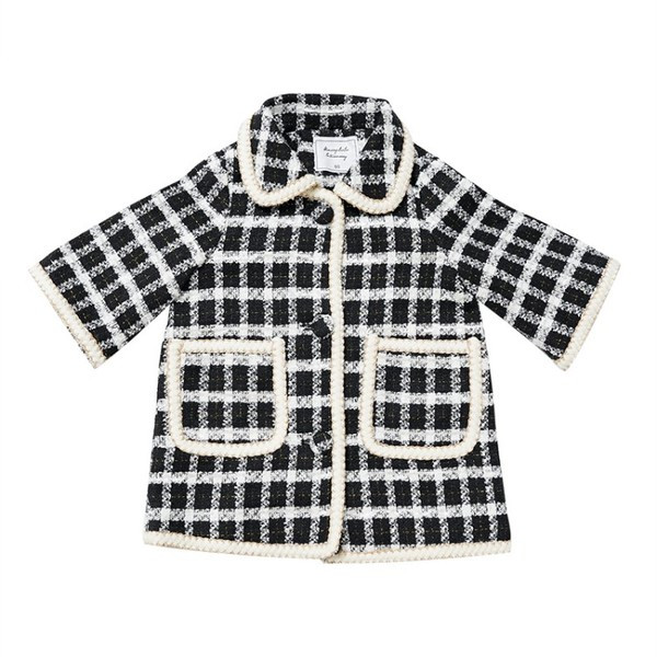 Laste pikk ruuduline mantel nööpide ja taskutega