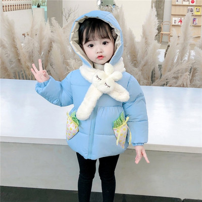 Tüdrukutele sobiv taskute ja salliga igapäevane laste talvejope