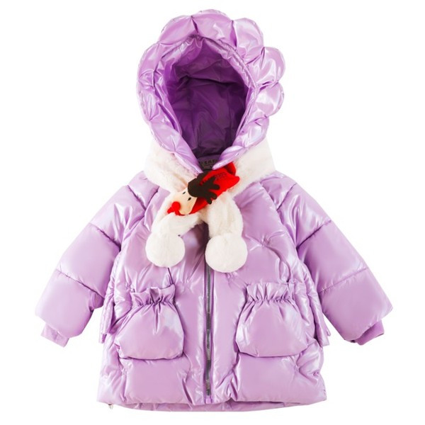 Χειμερινό παιδικό μακρύ μπουφάν με κουκούλα και τρισδιάστατα στοιχεία για κορίτσια