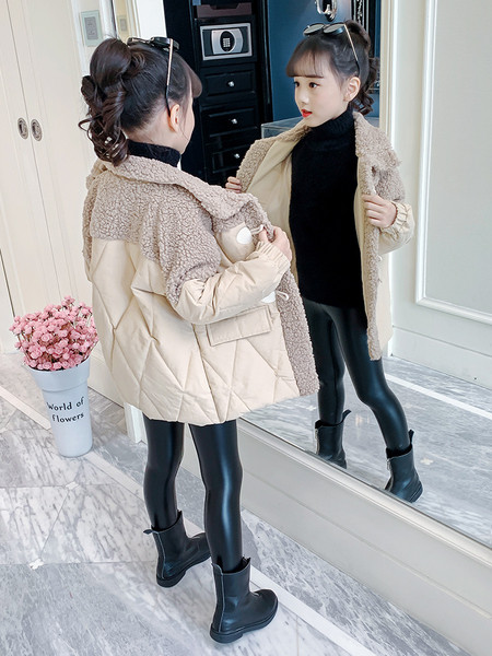 Χειμερινό παιδικό μπουφάν για κορίτσια με τσέπη και γούνα σρον γιακά