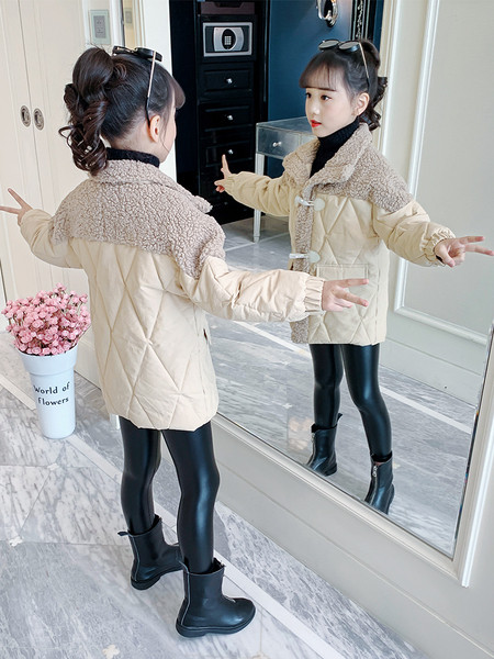 Χειμερινό παιδικό μπουφάν για κορίτσια με τσέπη και γούνα σρον γιακά