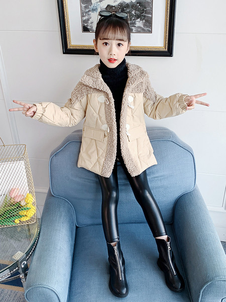 Χειμερινό παιδικό μπουφάν για κορίτσια με τσέπη και γούνα σρον γιακά