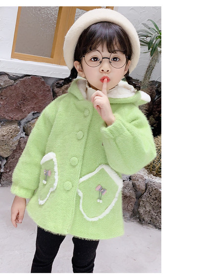 Παιδικό μπουφάν για κορίτσια με κουκούλα και κέντημα