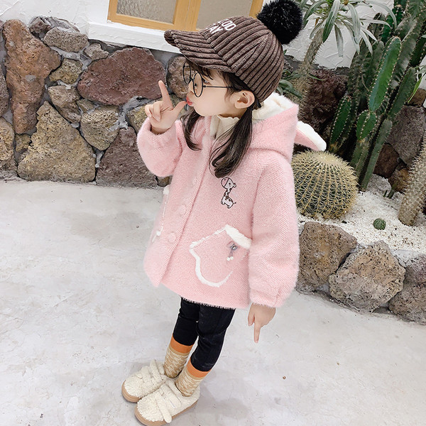 Παιδικό μπουφάν για κορίτσια με κουκούλα και κέντημα