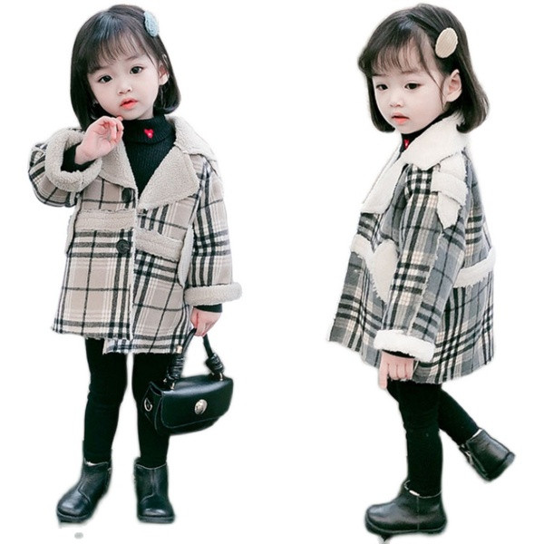 Παιδικό παλτό καρό για κορίτσια με κουμπιά