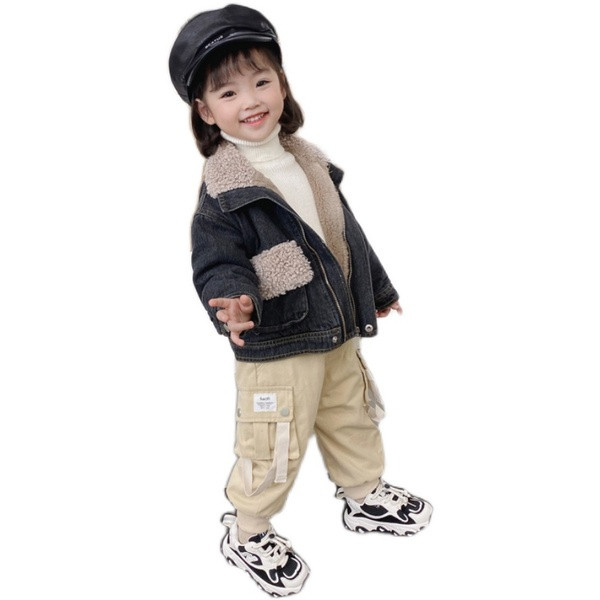 Dječja traper jakna za djevojčice s mekom postavom u crnoj boji