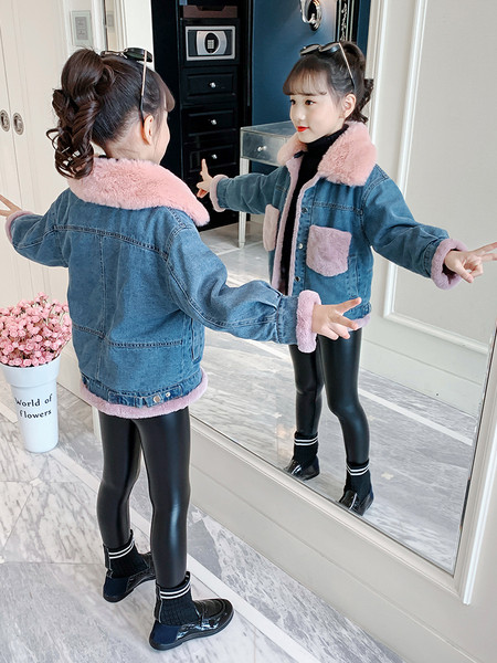 Pehme voodriga laste talvine teksajakk - tüdrukutele