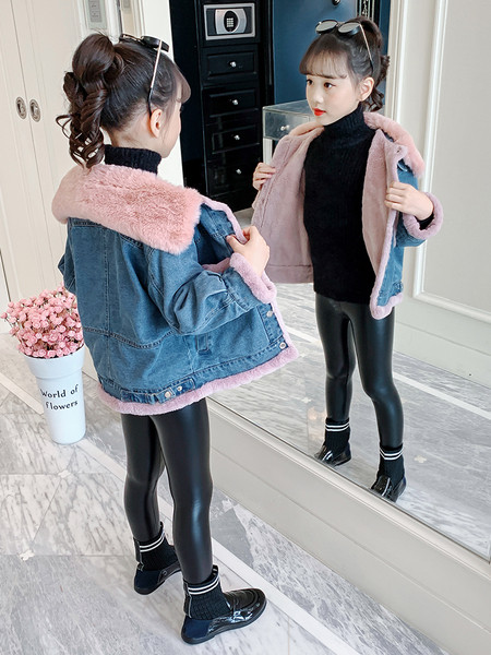 Pehme voodriga laste talvine teksajakk - tüdrukutele