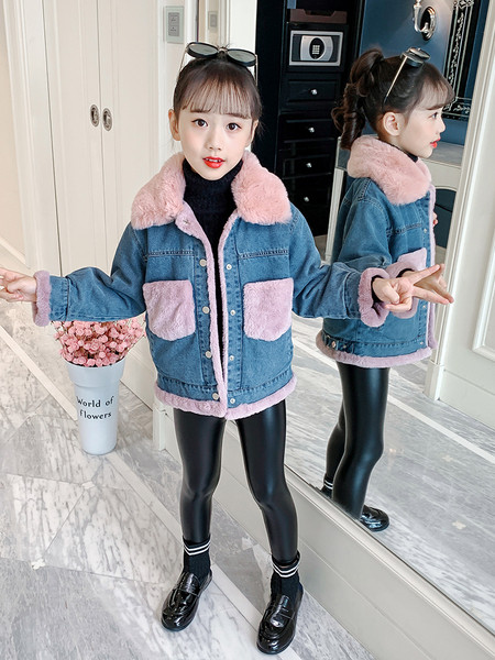 Pehme voodriga laste talvine teksajakk - tüdrukutele