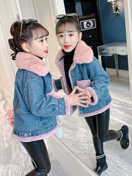 Pehme voodriga laste talvine teksajakk - tüdrukutele