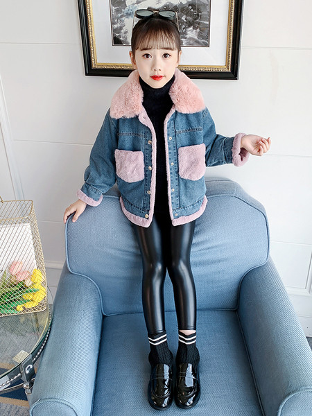 Pehme voodriga laste talvine teksajakk - tüdrukutele