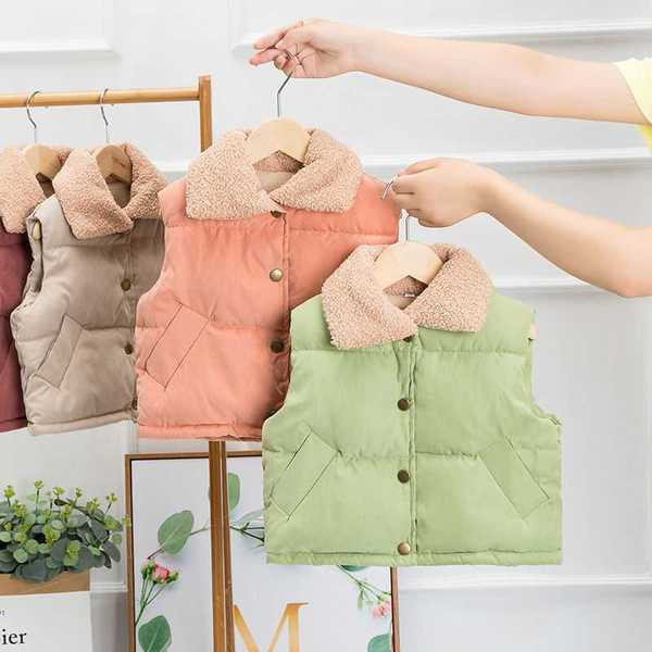 Φθινοπωρινό γιλέκο με γούνα και κουμπιά για κορίτσια