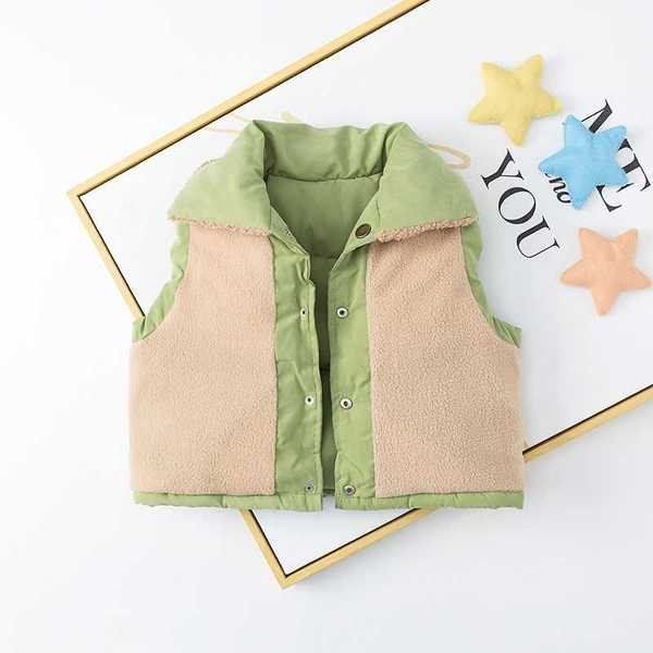 Φθινοπωρινό γιλέκο με γούνα και κουμπιά για κορίτσια