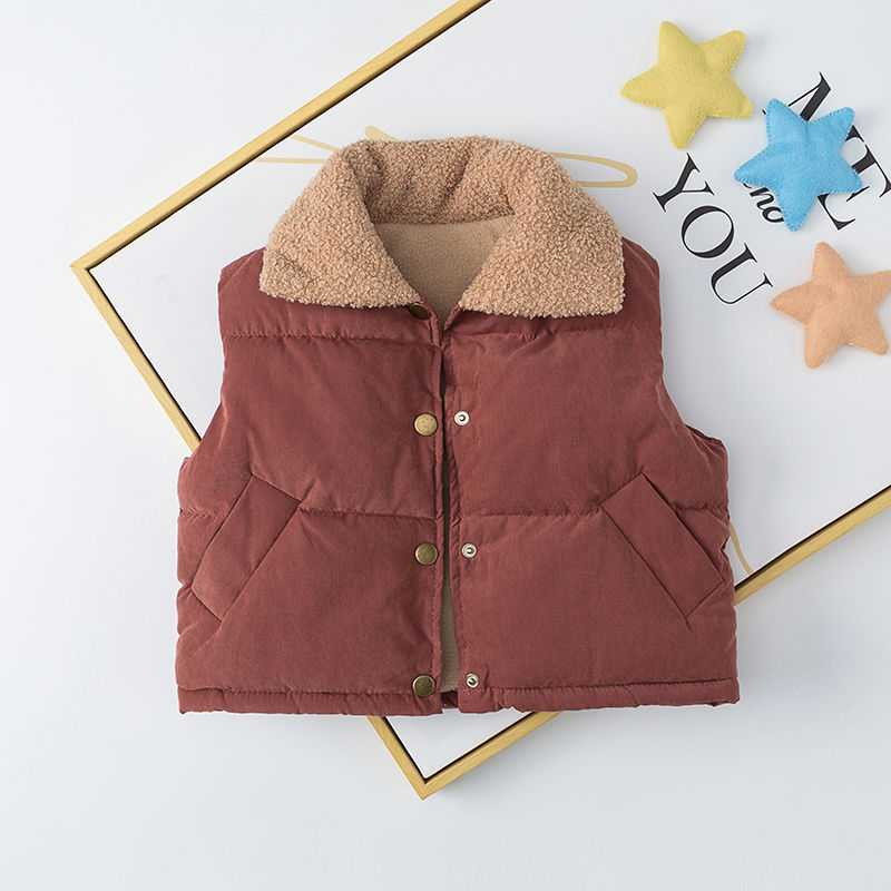 Φθινοπωρινό γιλέκο με γούνα και κουμπιά για κορίτσια