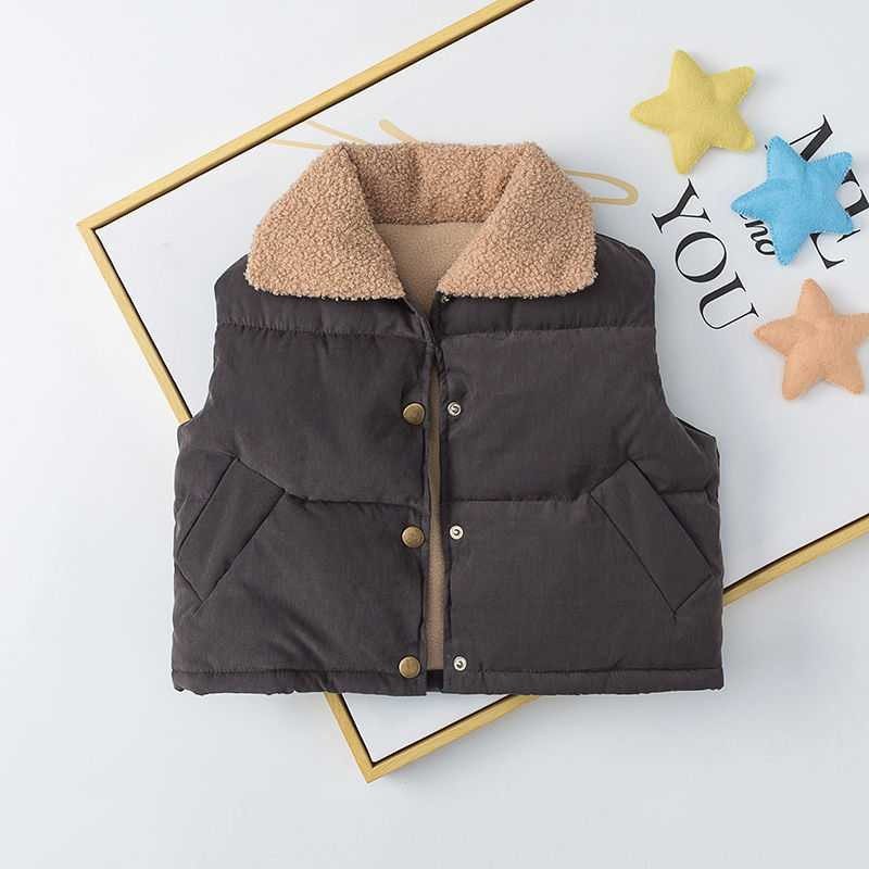 Φθινοπωρινό γιλέκο με γούνα και κουμπιά για κορίτσια
