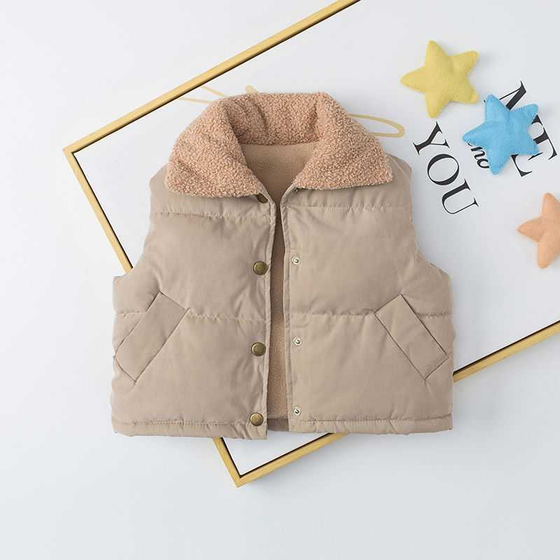 Φθινοπωρινό γιλέκο με γούνα και κουμπιά για κορίτσια