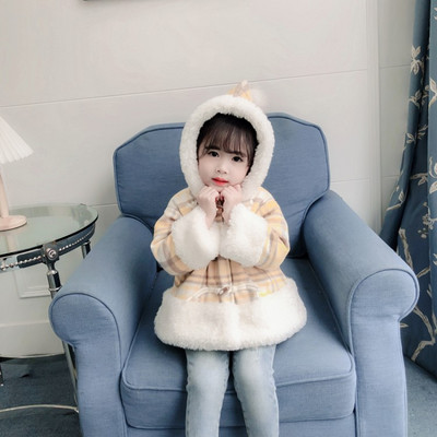 Laste ruuduline nööpide ja kapuutsiga jakk tüdrukutele