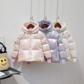 Παιδικό μπουφάν για κορίτσια και αγόρια με γυαλιστερό αποτέλεσμα και κουκούλα