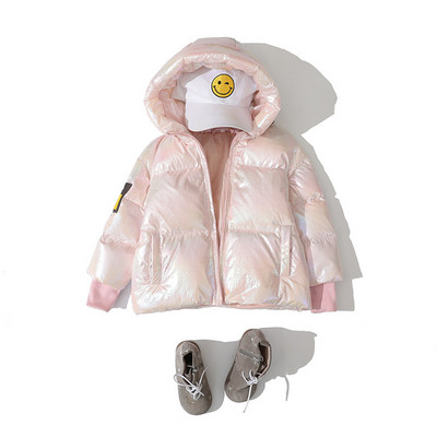 Παιδικό μπουφάν για κορίτσια και αγόρια με γυαλιστερό αποτέλεσμα και κουκούλα