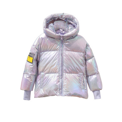 Παιδικό μπουφάν για κορίτσια και αγόρια με γυαλιστερό αποτέλεσμα και κουκούλα