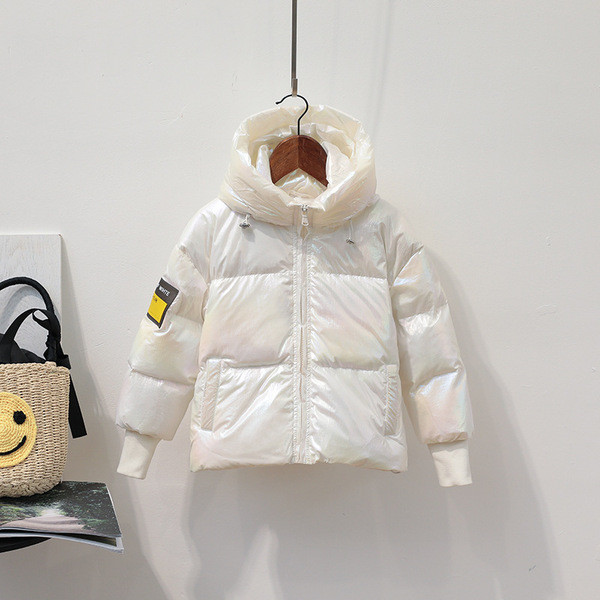 Παιδικό μπουφάν για κορίτσια και αγόρια με γυαλιστερό αποτέλεσμα και κουκούλα