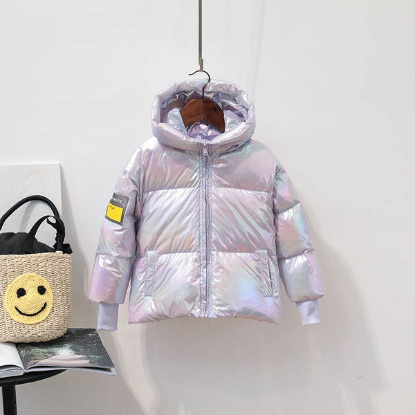 Παιδικό μπουφάν για κορίτσια και αγόρια με γυαλιστερό αποτέλεσμα και κουκούλα