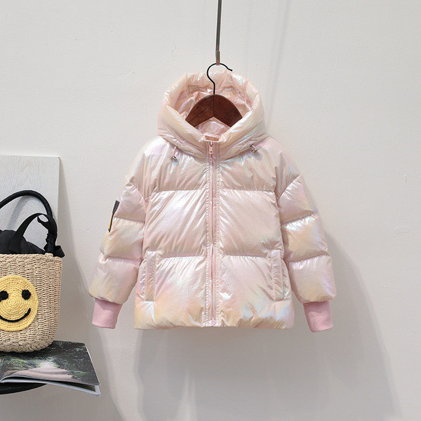 Παιδικό μπουφάν για κορίτσια και αγόρια με γυαλιστερό αποτέλεσμα και κουκούλα
