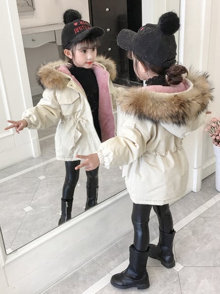 Laste jope tüdrukutele parka tüüpi vöökoha ühendusega - pehme vooder