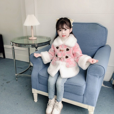 Κομψό παιδικό παλτό με κουμπιά και γούνα για κορίτσια