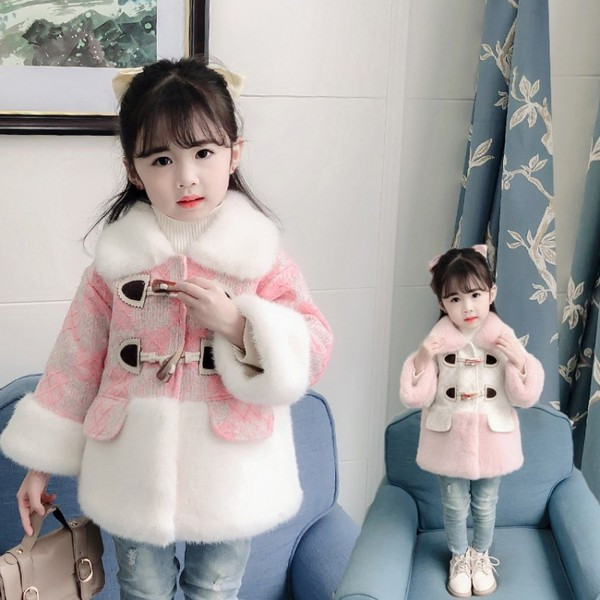 Κομψό παιδικό παλτό με κουμπιά και γούνα για κορίτσια