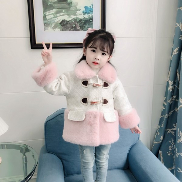 Κομψό παιδικό παλτό με κουμπιά και γούνα για κορίτσια