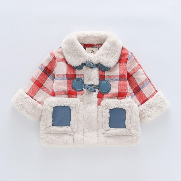 Κομψό παιδικό μπουφάν με γούνα και κουμπιά κατάλληλα για κορίτσια