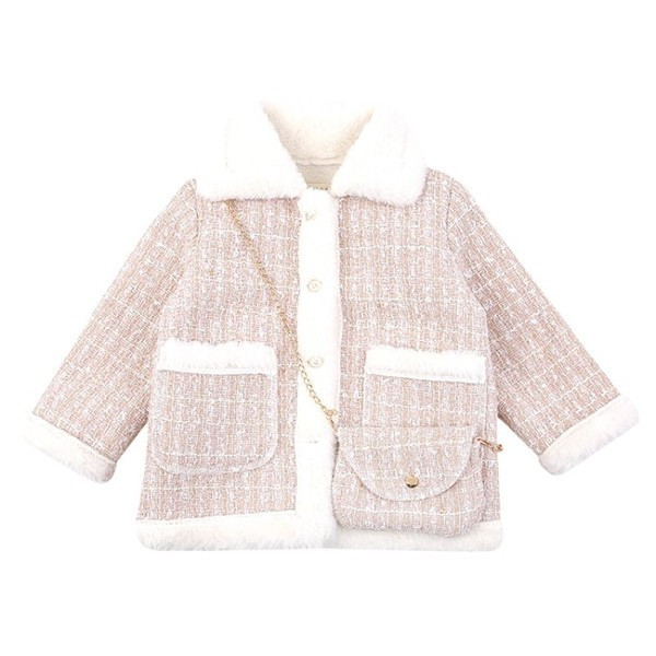 Roosa värvi nööpide ja taskuga laste jope