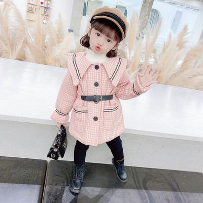 Καθημερινό παιδικό μπουφάν με ζώνη και κουμπιά κατάλληλα για κορίτσια