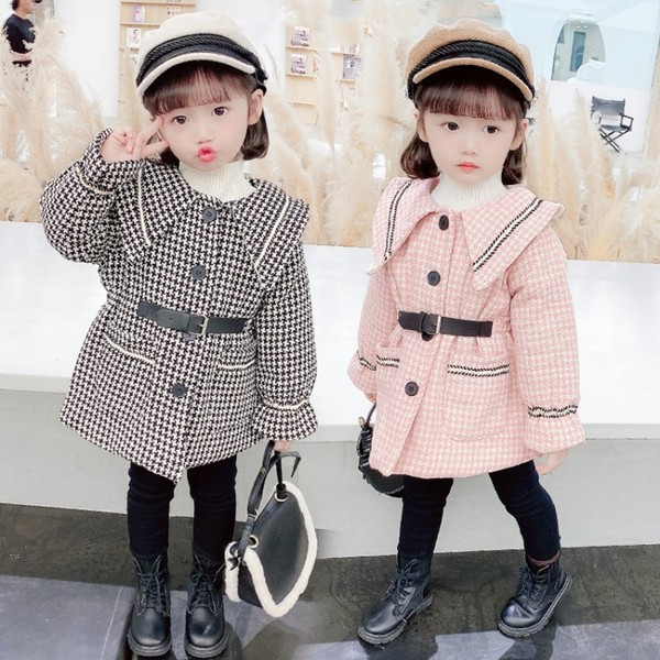 Καθημερινό παιδικό μπουφάν με ζώνη και κουμπιά κατάλληλα για κορίτσια