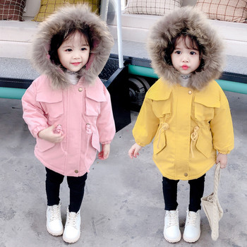 Παιδικό χειμερινό μπουφάν για κορίτσια με κουκούλα και γούνα
