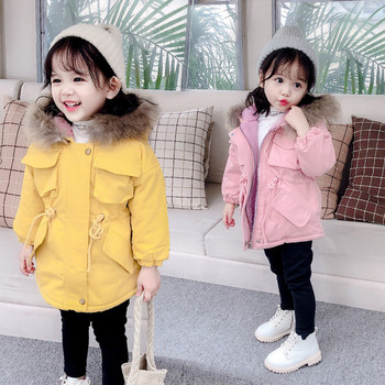 Παιδικό χειμερινό μπουφάν για κορίτσια με κουκούλα και γούνα