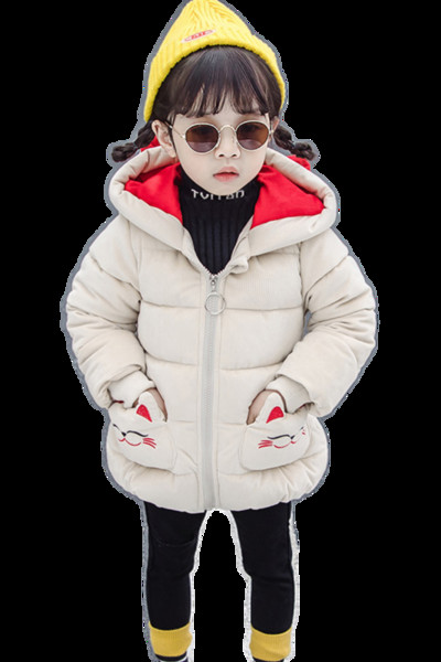 Aplikatsiooni ja kapuutsiga laste talvejope tüdrukutele