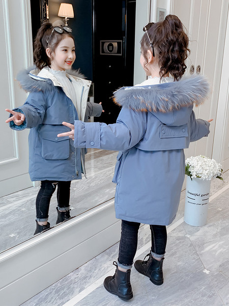 Παιδικό χειμερινό μπουφάν με γούνα - μακρύ μοντέλο