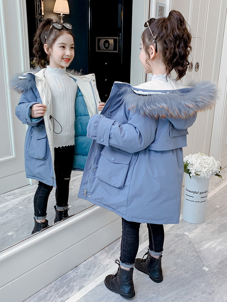 Παιδικό χειμερινό μπουφάν με γούνα - μακρύ μοντέλο