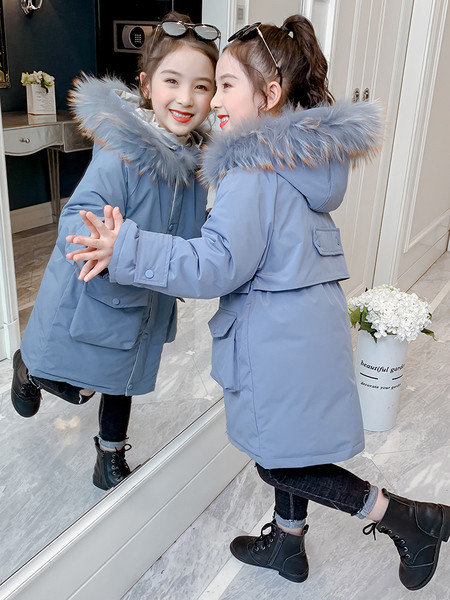 Παιδικό χειμερινό μπουφάν με γούνα - μακρύ μοντέλο