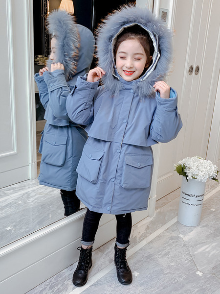 Παιδικό χειμερινό μπουφάν με γούνα - μακρύ μοντέλο