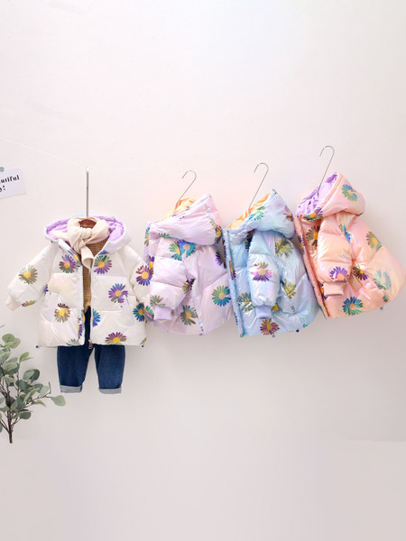 Παιδικό μπουφάν με λουλούδια για κορίτσια και κουκούλα