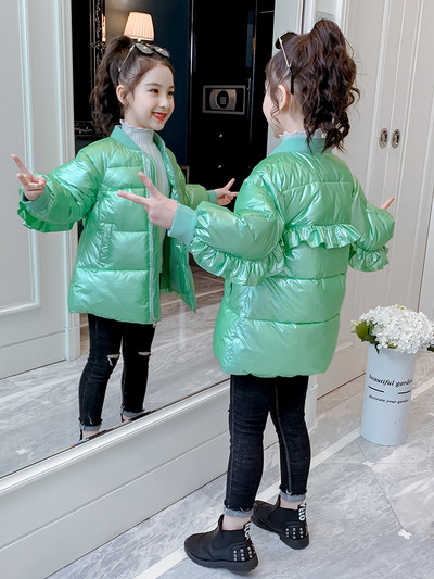 Зимно детско  зелено яке без качулка -за момичета 