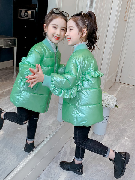 Talvine laste roheline jakk ilma kapuutsita - tüdrukutele